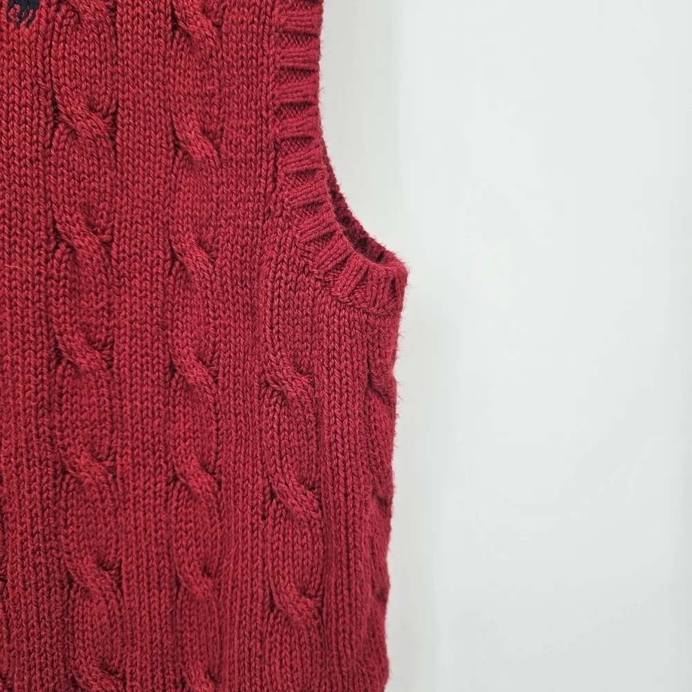 Polo Ralph Lauren Pima Cotton Red Cable Knit Pullover VNeck Sweater Vest Mens XL